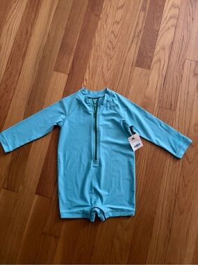 NWT | Primary | Baby One-Piece Rash Guard Swimsuit | Aqua Blue | Size: 12-18M